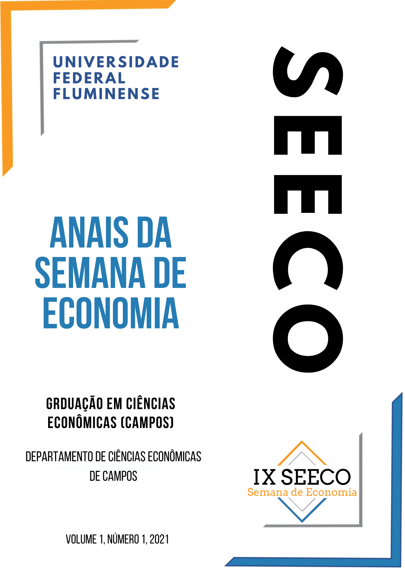Capa dos Anais da IX SEECO 2021 da Universidade Federal Fluminense, Ciências Econômicas (Campos)