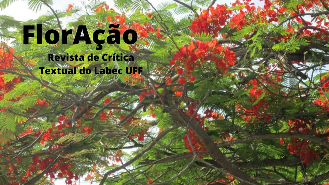 Título da Revista. Ao fundo, flamboyant com floração vermelha